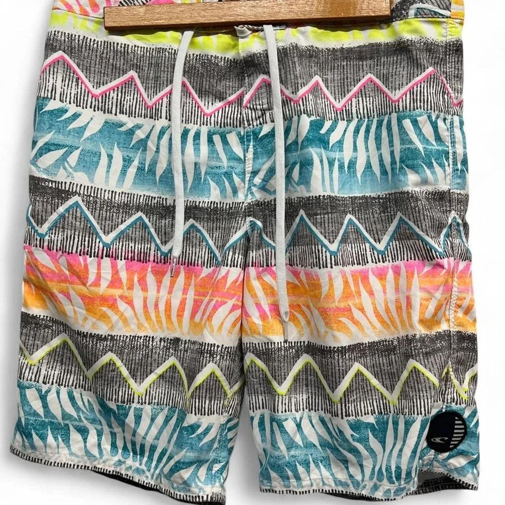 ONeill Mens Board Shorts Size 31 Multicolor Tribal Tropical Print Swim Trunks